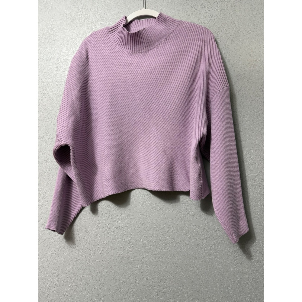 Maeve Anthropologie Lilac Ribbed Mock Neck Cropped Sweater Purple Medium